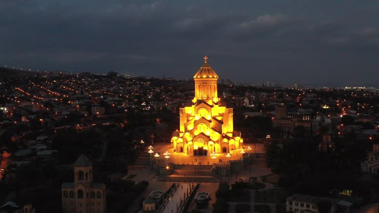 Tbilisi Sameba Holy Trinity Cathedral at night