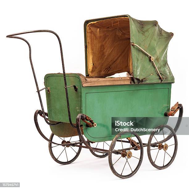 19th Century Baby Pram Isolated On White Stock Photo - Download Image Now - Baby Stroller, Antique, 19th Century Style