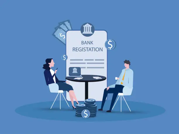 Vector illustration of Register a bank account, Opening bank account illustration concept. Vector illustration.