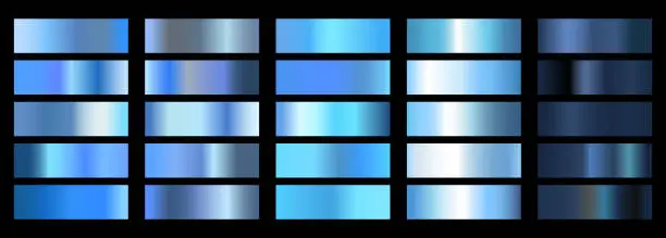 Vector illustration of Blue metallic gradient background set. Gradation textures.