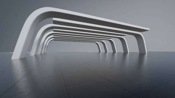 istock Abstract architecture design of modern building. Empty parking area floor and concrete structure. 1575524305
