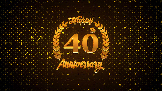 Luxury Golden Shiny Happy 40th Anniversary Logo On Golden Brown Star Shape Particles Sparkle Pattern Background