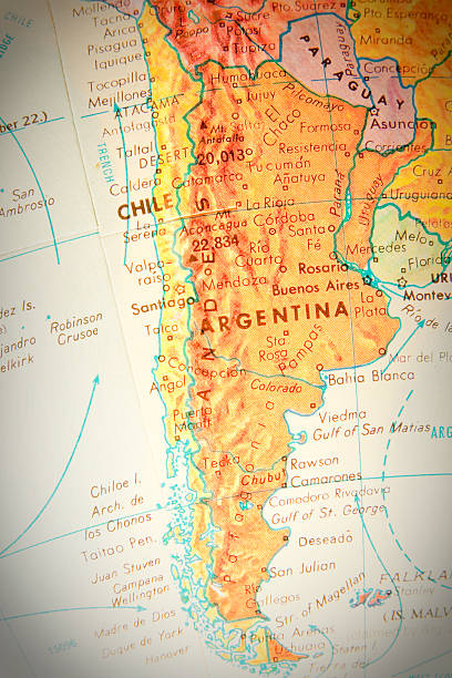 viaje por el mundo serie chile, argentina, paraguay - argentina map chile cartography fotografías e imágenes de stock