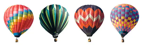 Series of four colorful hot air balloons. Isolated on white.   