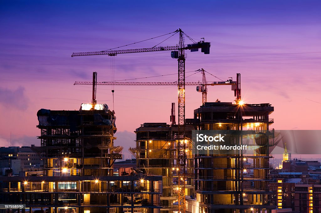 Sunset at the Construction Site http://www.mordolff.ru/is/_lb_moscow_cityscape_06.jpg Construction Site Stock Photo