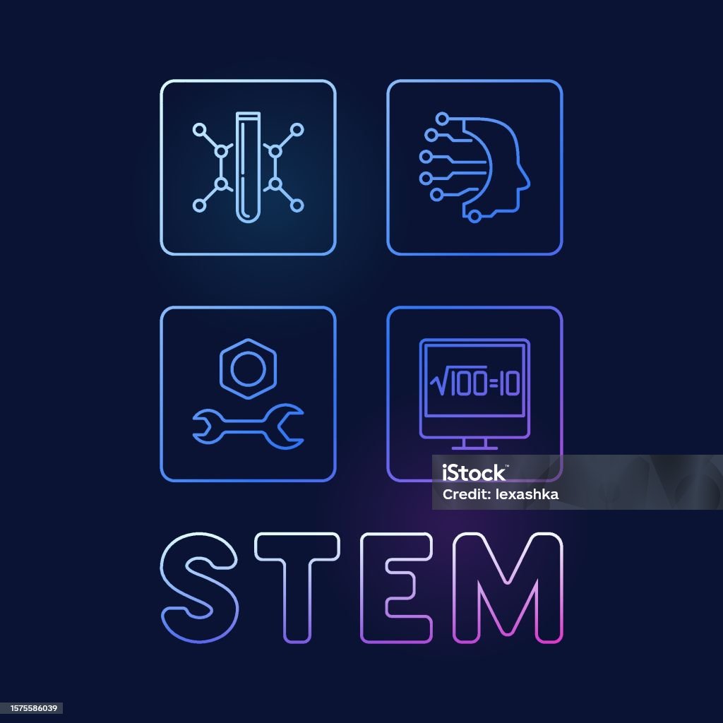 Stem Sign Simple Stem Science Line Concept Colored Square Banner With 4 Signs Science ...