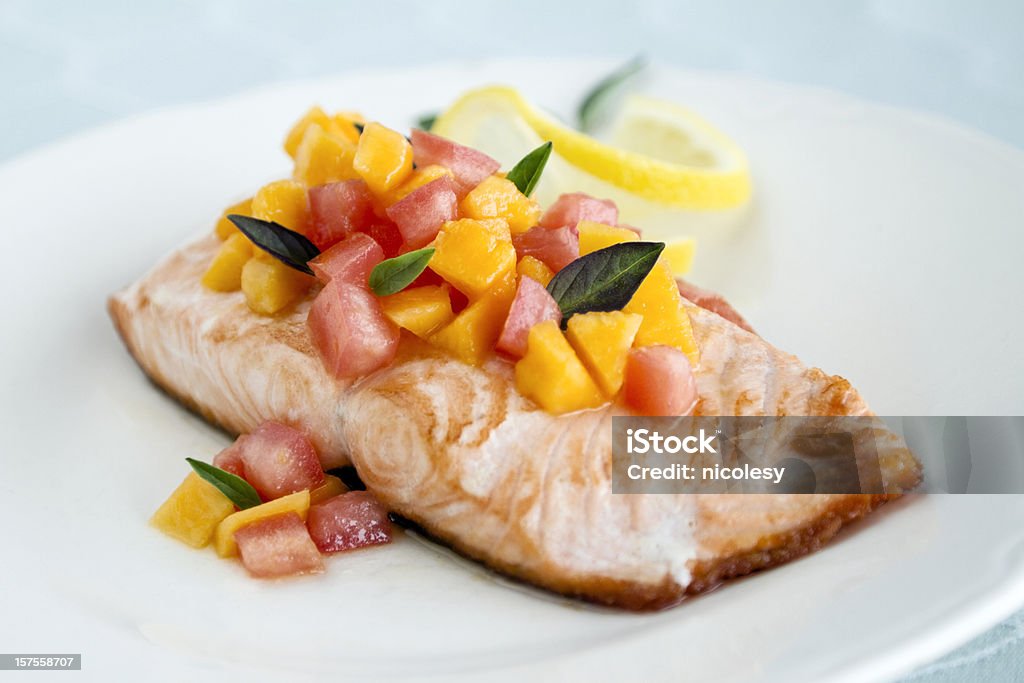 Salmon with Papaya Chutney  Chutney Stock Photo