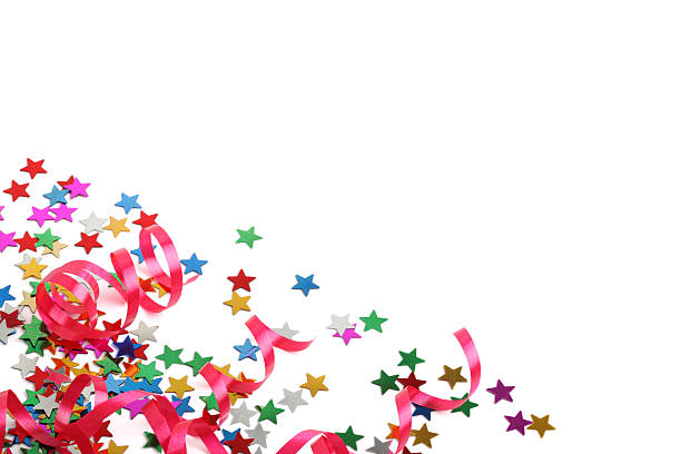Stars and streamers party decoration XXXL on white  Party decoration on white background XXXL streamers and confetti stock pictures, royalty-free photos & images