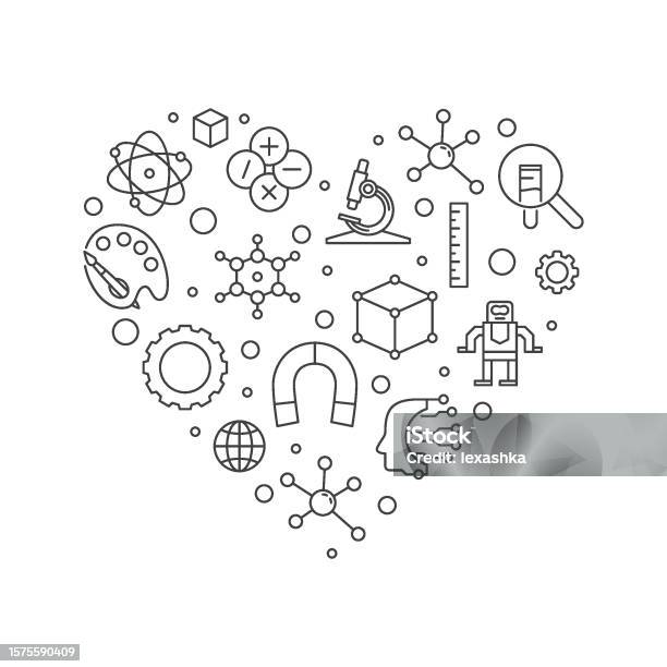 Science Heart Work Icon I Love Steam Heart Shaped Minimal Thin Line Banner Science Concept ...
