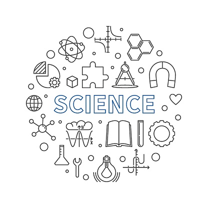 Science Round Minimal Vector Outline Illustration Or Banner Stock