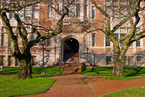 University campus in USA - architecture and environment in modern campus in New York