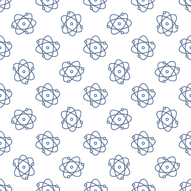 ilustrações de stock, clip art, desenhos animados e ícones de atom vector molecule concept outline seamless pattern - textile scientific experiment laboratory textile industry