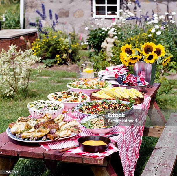 Picnic Al Aire Libre Durante El Verano Foto de stock y más banco de imágenes de Aire libre - Aire libre, Alimento, Barbacoa - Comida