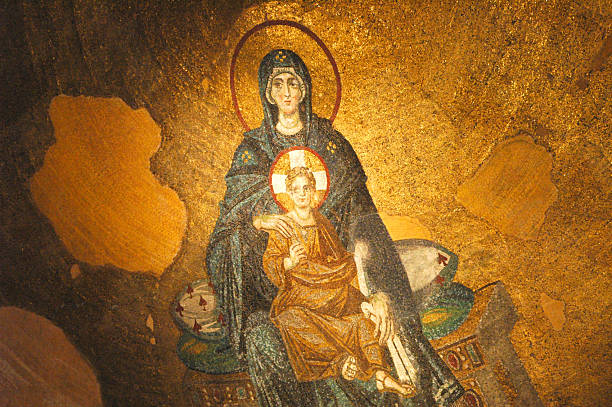 Mosaic of Virgin Mary and Infant Jesus stock photo