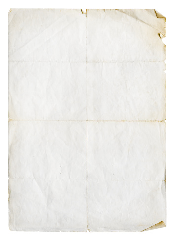 Worn and torn unfolded paper isolated on white