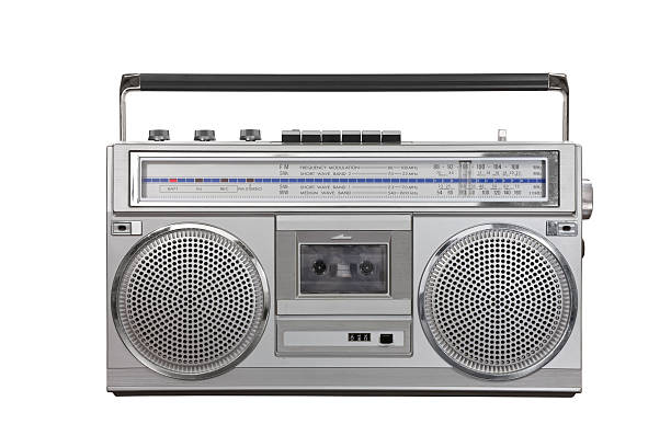 Silver retro ghetto radio boom box cassette recorder from 80s.