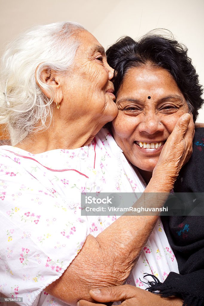 Senior Indian mother and daughter  Indian Ethnicity Stock Photo