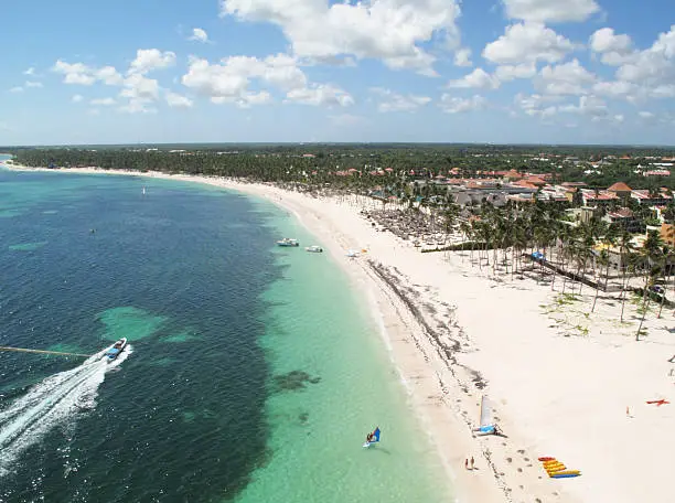aerial view from a parasailing of the Bavaro beach in Punta cana , Dominican Republic