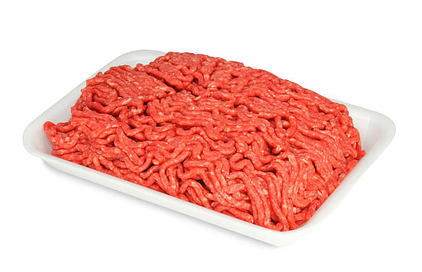 Raw Ground Beef in a White Tray stock photo