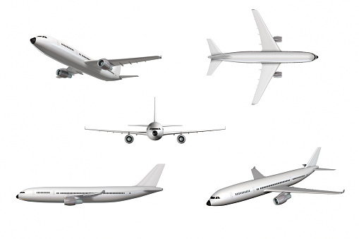 Airplane in different perspectives isolated on white. Very hi res file (15.000 x 10.000 pixel).