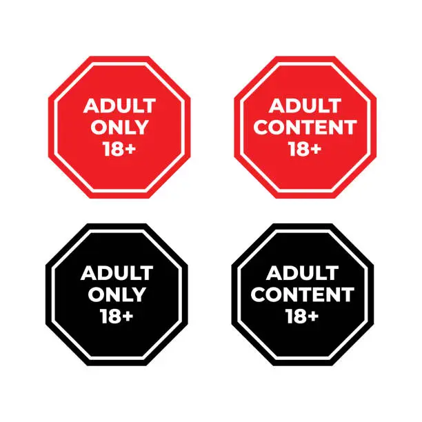 Vector illustration of Adult content prohibition vector icon set. Adult only badges. Sensitive content warning symbol