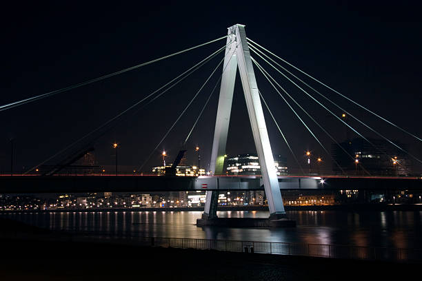 Bridge in Cologne Rhine river at night. cologne germany stock pictures, royalty-free photos & images