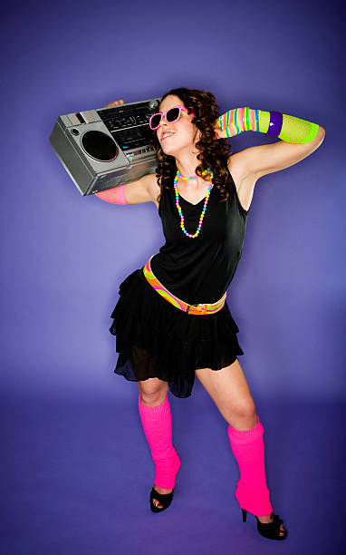 istock Girl in neon clothes with boom box 157561908