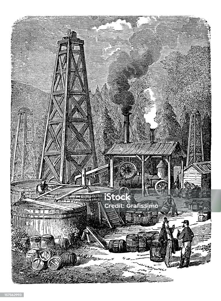Gravieren von Bohrinsel in den Vereinigten Staaten 1882 - Lizenzfrei Geschichtlich Stock-Illustration