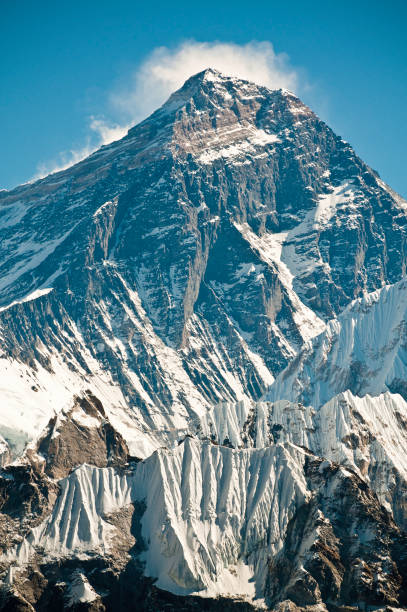 Sweeping himalayan vistas with Ama Dablam rising dramatically over the Dudh kosi river and khumbu valley in Nepal