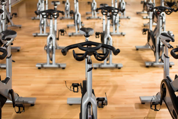 istock Stationary exercising Bicycles 157563513
