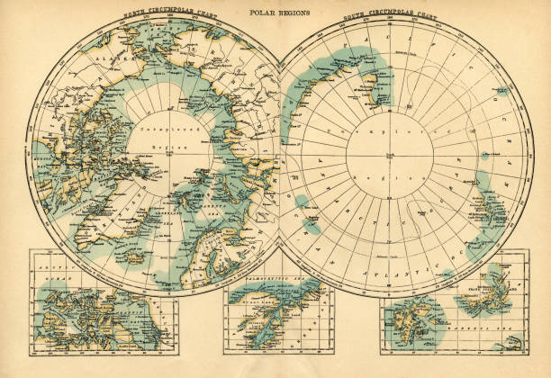 illustrations, cliparts, dessins animés et icônes de carte des régions polaires - pôle sud