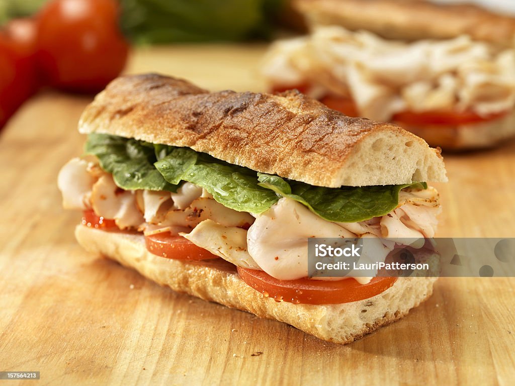 Truthahn-Sandwich auf ein Baguette - Lizenzfrei Baguette-Sandwich Stock-Foto