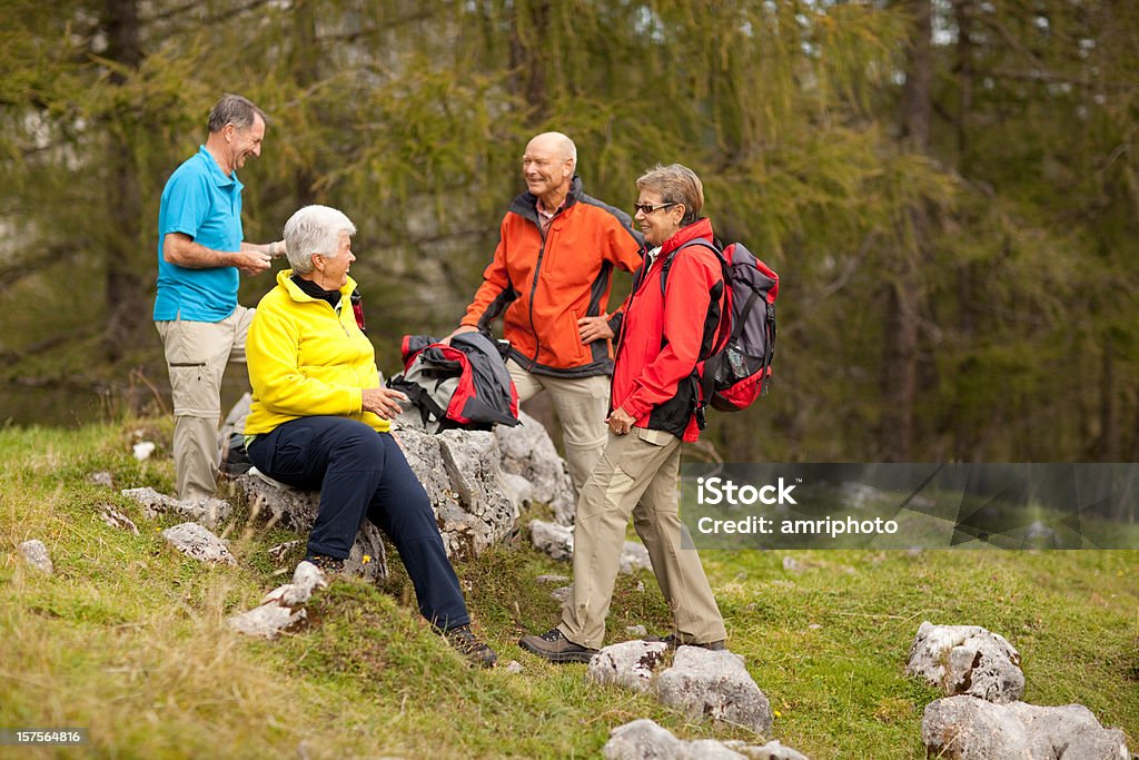 happy senior hikers at short rest happy senior hikers taking a short hiking resthttp://www.amriphoto.com/istock/lightboxes/themes/sports.jpg Active Lifestyle Stock Photo