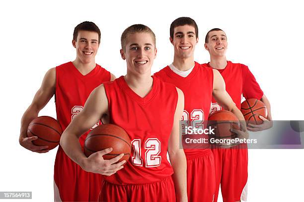 Uśmiech Koszykówka Graczy - zdjęcia stockowe i więcej obrazów Drużyna w koszykówce - Drużyna w koszykówce, Czerwony, Białe tło