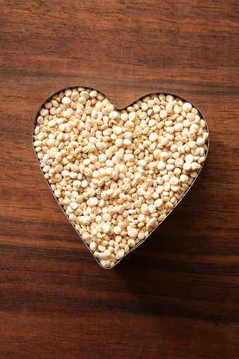 Quinoa seeds inside heart mould