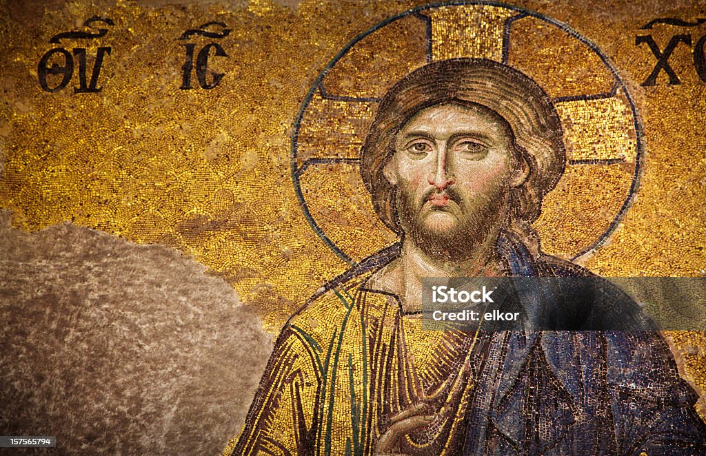 Mosaic of Jesus Christ, Istanbul Mosaic of Jesus Christ in The Last Judgement dated 12th Century AD. Church of Hagia Sophia in  Istanbul, Turkey. Art Stock Photo