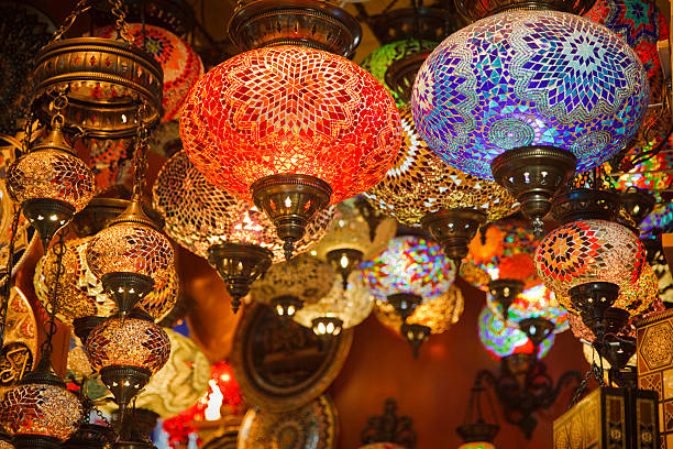 Mosaic Turkish laterns in Grand Bazaar, Istanbul, Turkey Mosaic Turkish laterns in Grand Bazaar, Istanbul, Turkey. Natural light, high ISO. fashion bazaar stock pictures, royalty-free photos & images