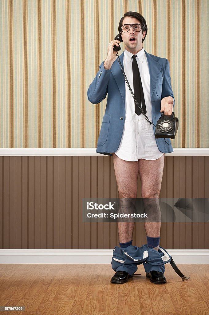 Nerd Empresário falando no telefone Vintage - Royalty-free Caught With Your Pants Down (expressão inglesa) Foto de stock