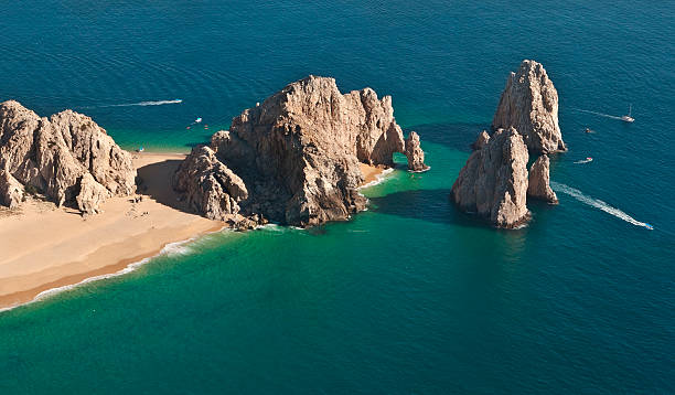 El Arco and Land's End from the Air  sea of cortes stock pictures, royalty-free photos & images