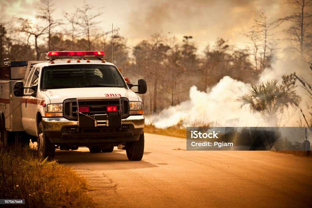 Silvestre camión de emergencia y humo - Foto de stock de Camión de bomberos libre de derechos