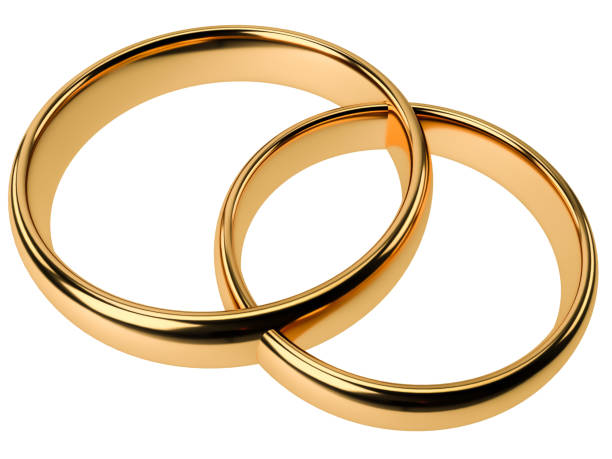istock Illustration of two wedding gold rings isolated on white background. Unity concepts 1575676790
