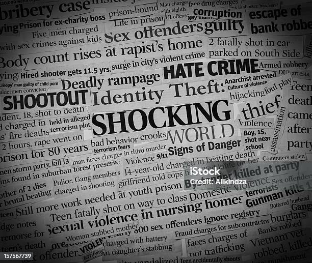 Shocking World Headlines Stock Photo - Download Image Now - Newspaper, Crime, Newspaper Headline