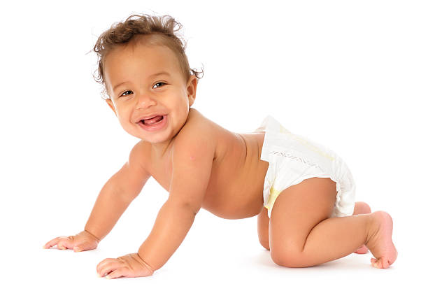 Baby In The Crawling Position A 6 month old baby learning to crawl crawling photos stock pictures, royalty-free photos & images