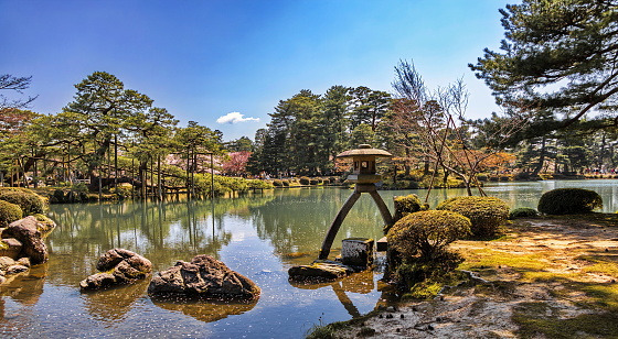 Kanazawa, Japan - April 03,2023: Adjacent to Kanazawa's castle Kenrokuen garden is classified as one of Japan's \