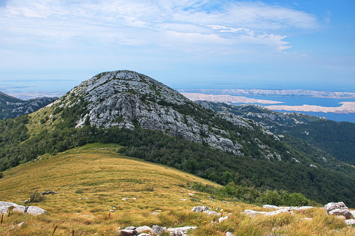 Scenic view from Velebit mountain in Croatia on Adriatic sea