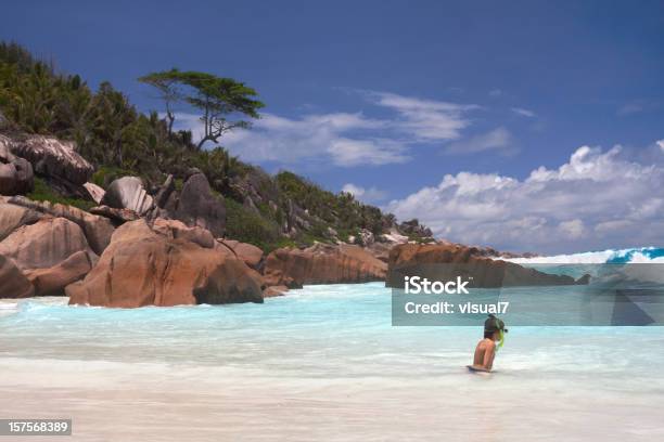 Menino Em Uma Praia Paraíso Seychelles - Fotografias de stock e mais imagens de 8-9 Anos - 8-9 Anos, Ao Ar Livre, Areia