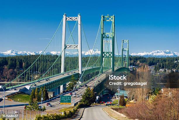 Tacoma Narrows Bridge In Washington State Stock Photo - Download Image Now - Tacoma, Washington State, Tacoma Narrows Suspension Bridge