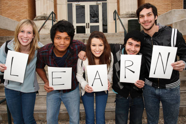 istock Young Group Holding Learn Sign to Signify Importance of Education 157568816