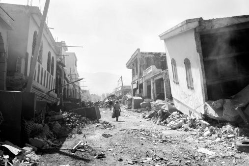 Destroyed houses after earthquake. 
