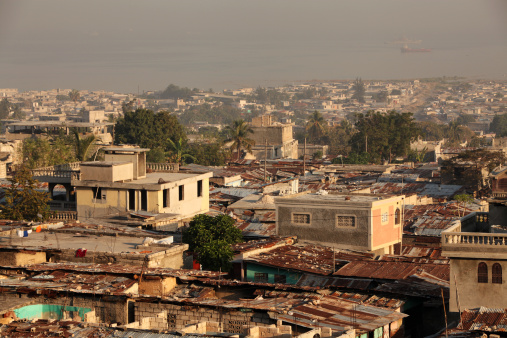 Destroyed building after earthquake in Haiti